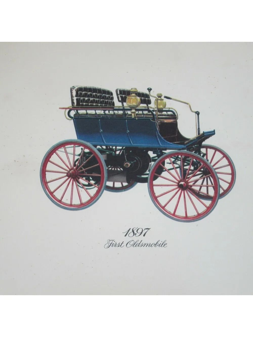 1897 First Oldsmobile Antique Auto Lithograph Print 12x10 Wood Framed in Glass